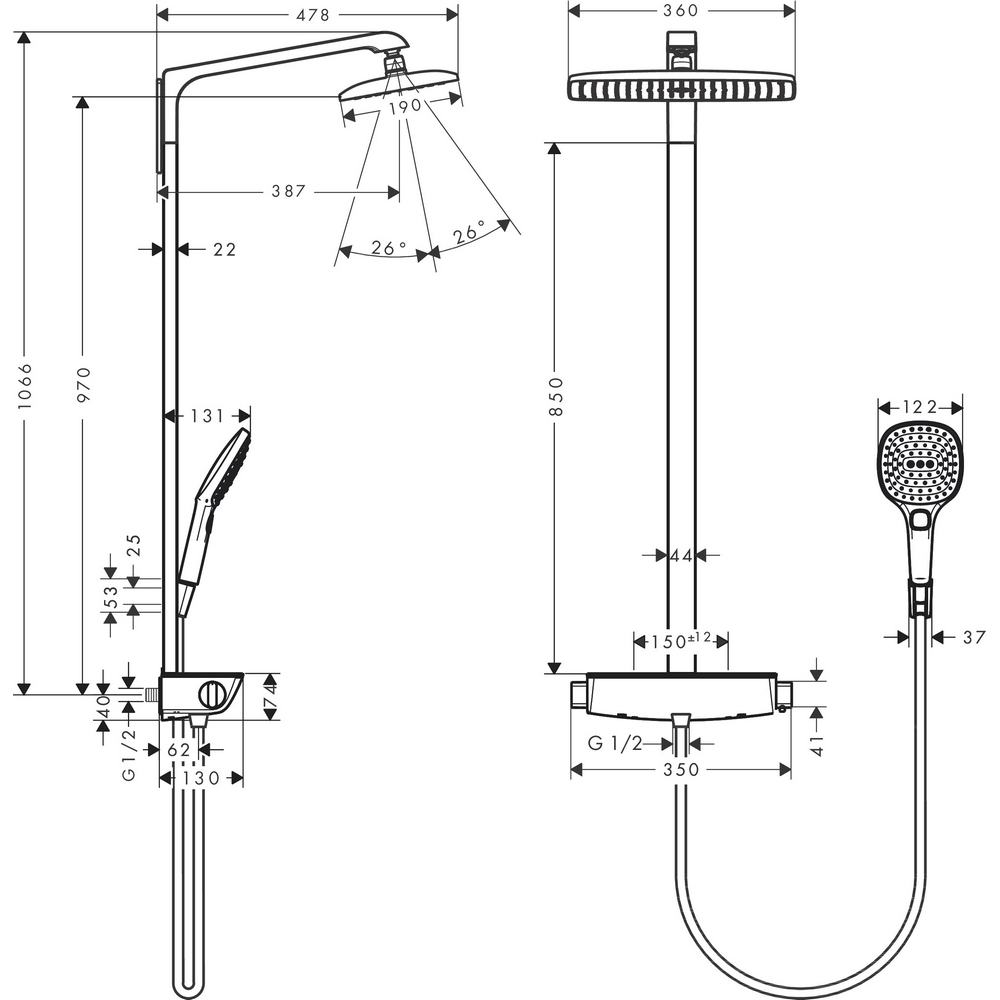 Takduschset Hansgrohe Raindance E Showerpipe 360 1jet