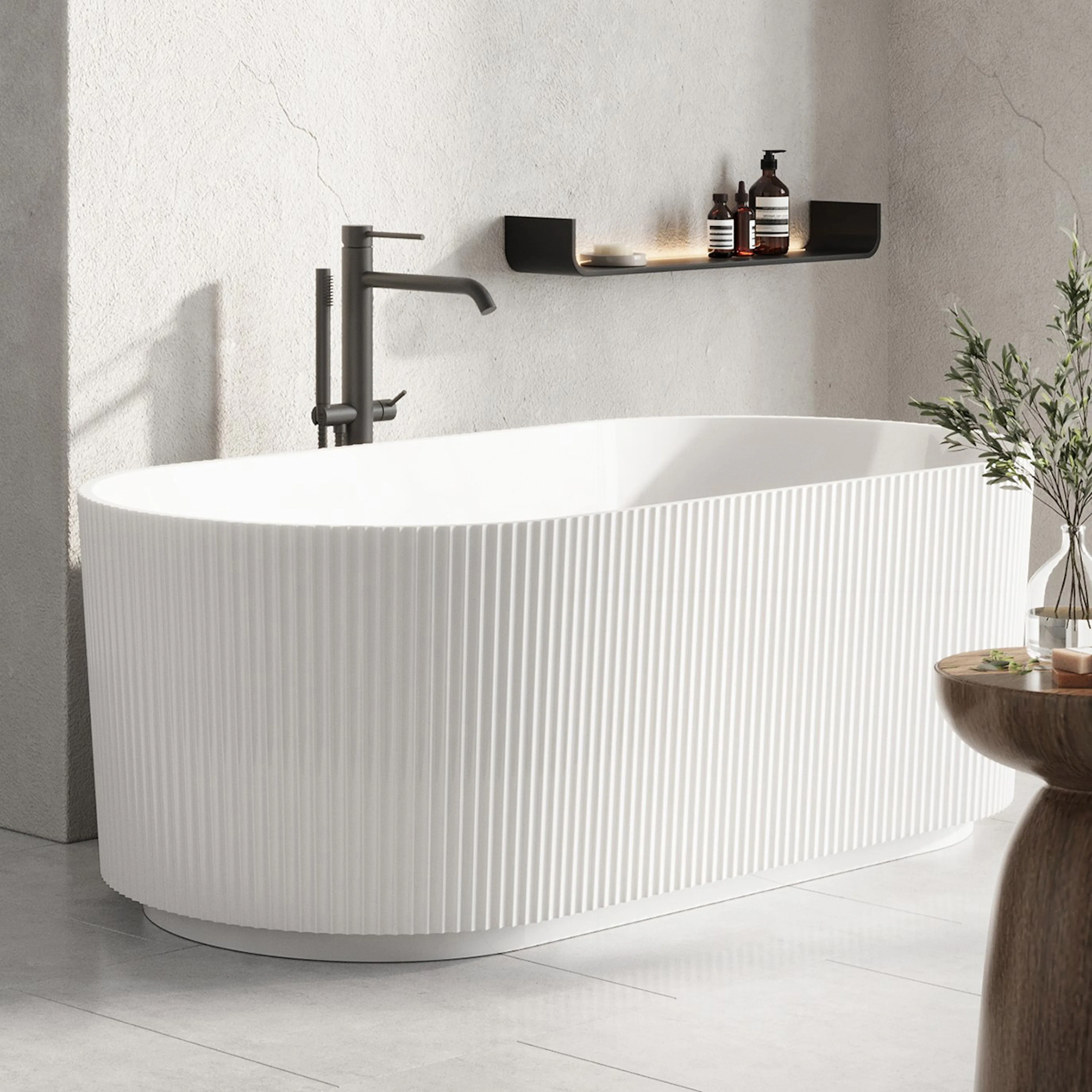 Leonora oval fristående badkar 1500x750mm, mat vit, benset 1500x750 mm