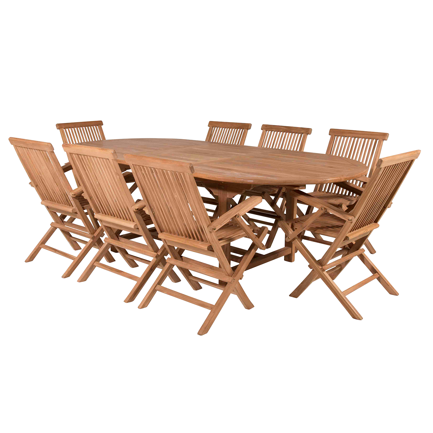 Matgrupp Venture Home Kenya 180-240x120 Teak med 8 Fällbara Stolar med Armstöd