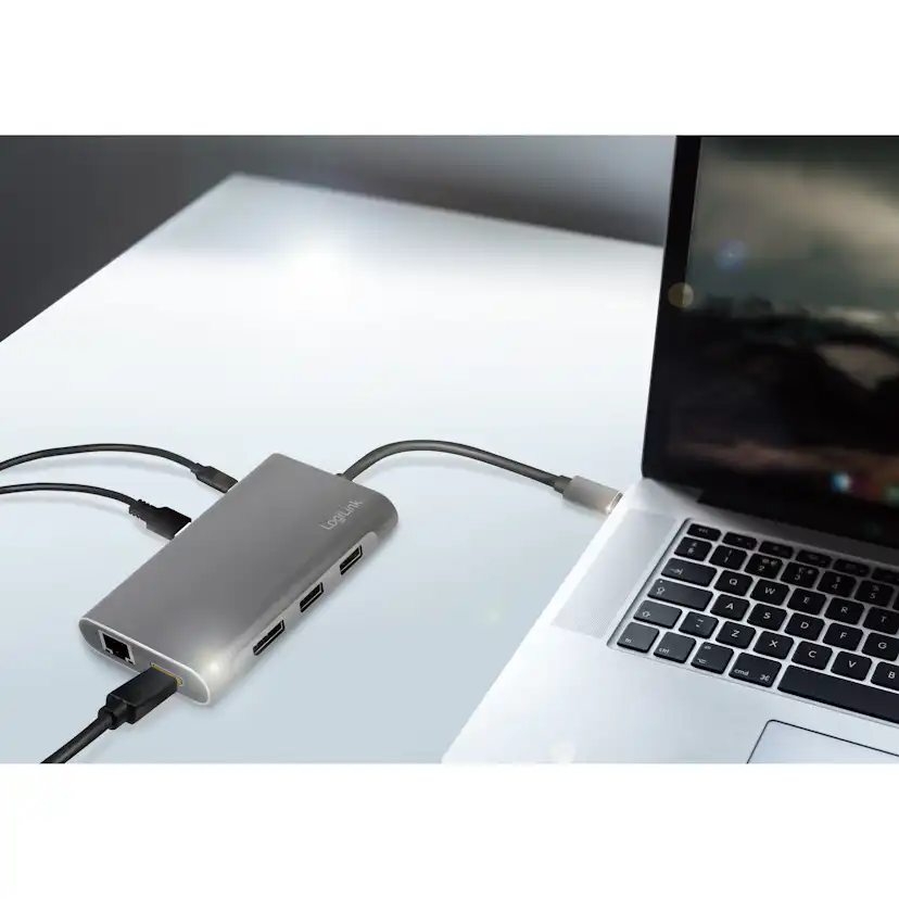 USB-C-docka LogiLink 8-i-1 HDMI/DP/RJ45/USB/USB-C 100W