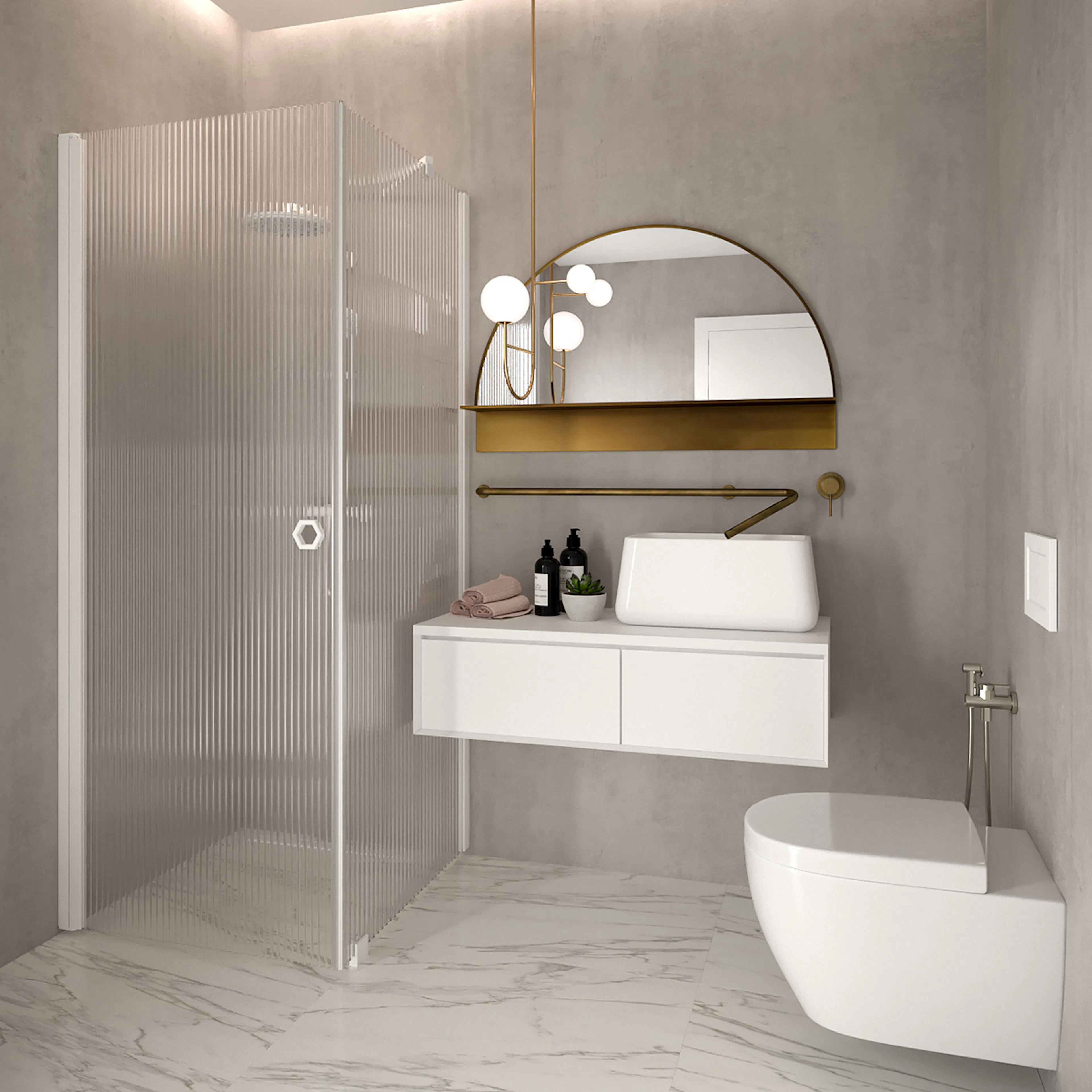 Forma 368 902 Fast Vägg (A) x 907 Vändbar Dörr (B) mm, Reeded, Vita Profiler