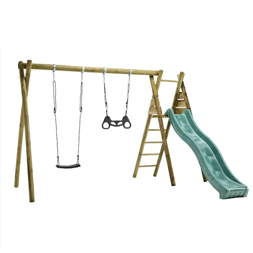 Gungställning Nordic Play Gunga, Trapets och Rutschkana Svart/Grön 331 cm