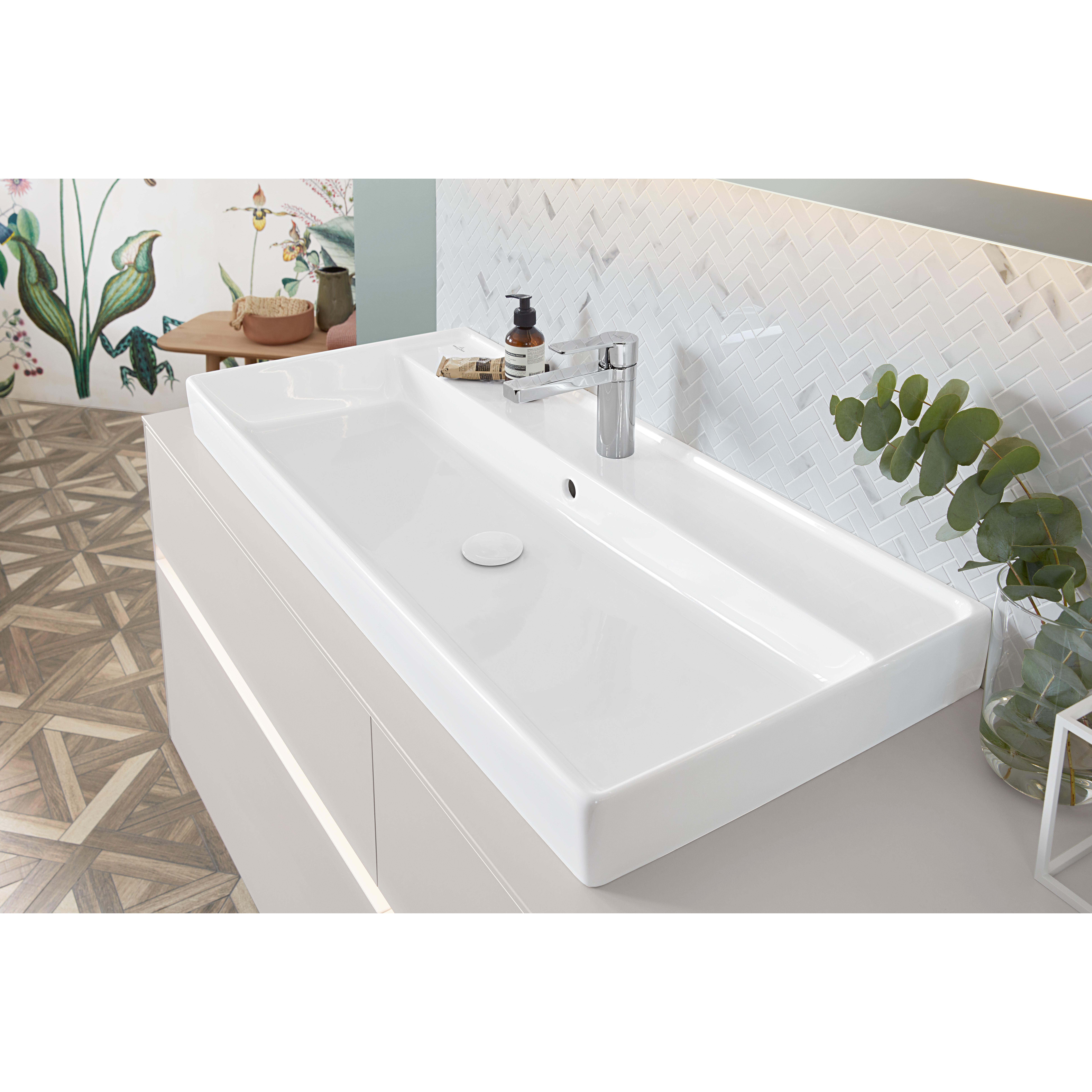 Tvättställ villeroy & Boch Collaro 4A33C5RW Stenvit CeramicPlus, Med Bräddavlopp, 1200 mm, Med Blandarhål, för Trehålsblandare