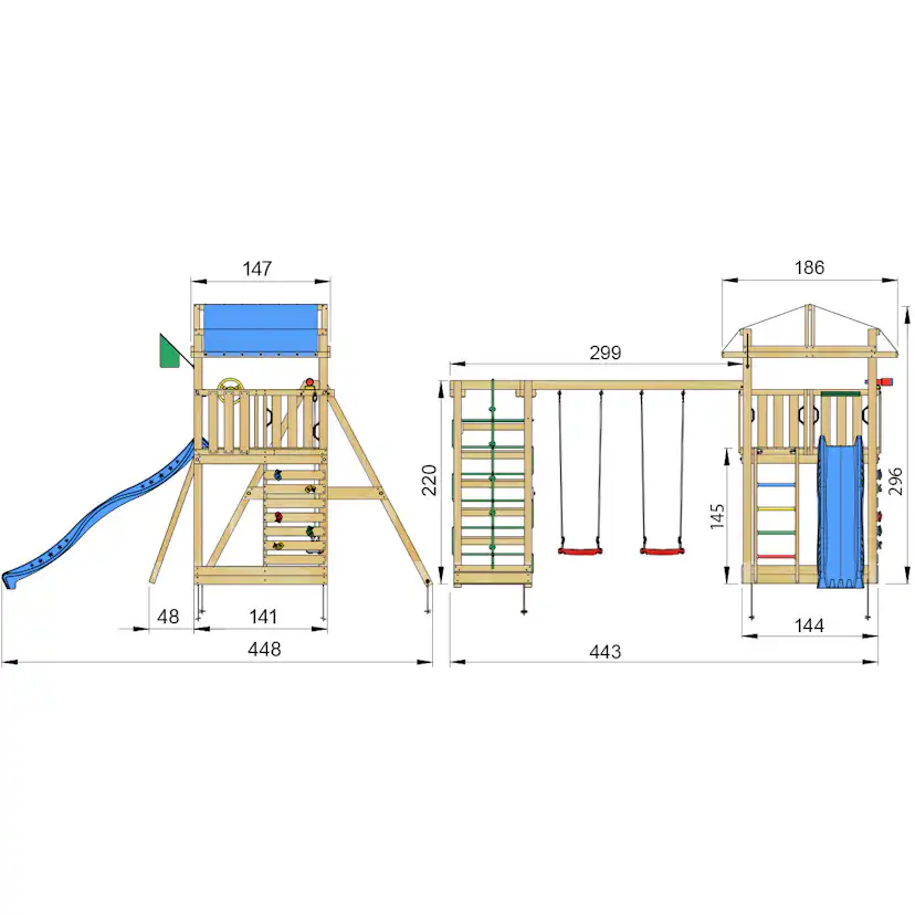 Lektorn Jungle Gym Fort 2.1 m/2 Climb Modul Med Blå Rutschkana