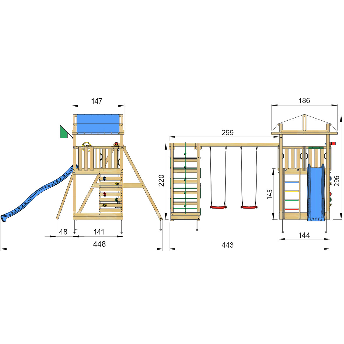 Lektorn Jungle Gym Fort 2.1 m/2 Climb Modul Med Blå Rutschkana