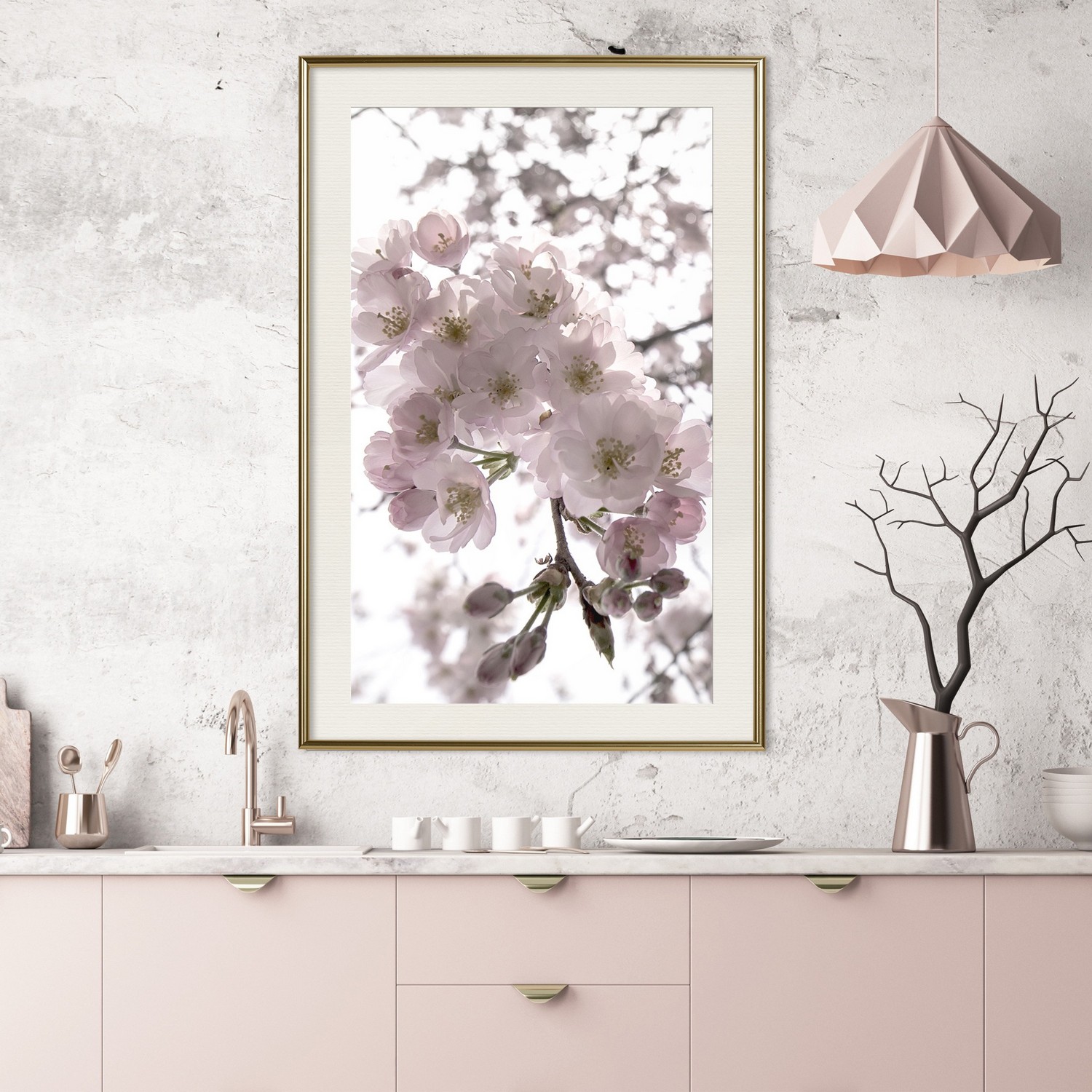 Affisch - Cherry Blossoms [Poster] 20x30 Guld ram med passepartout, 20x30 cm
