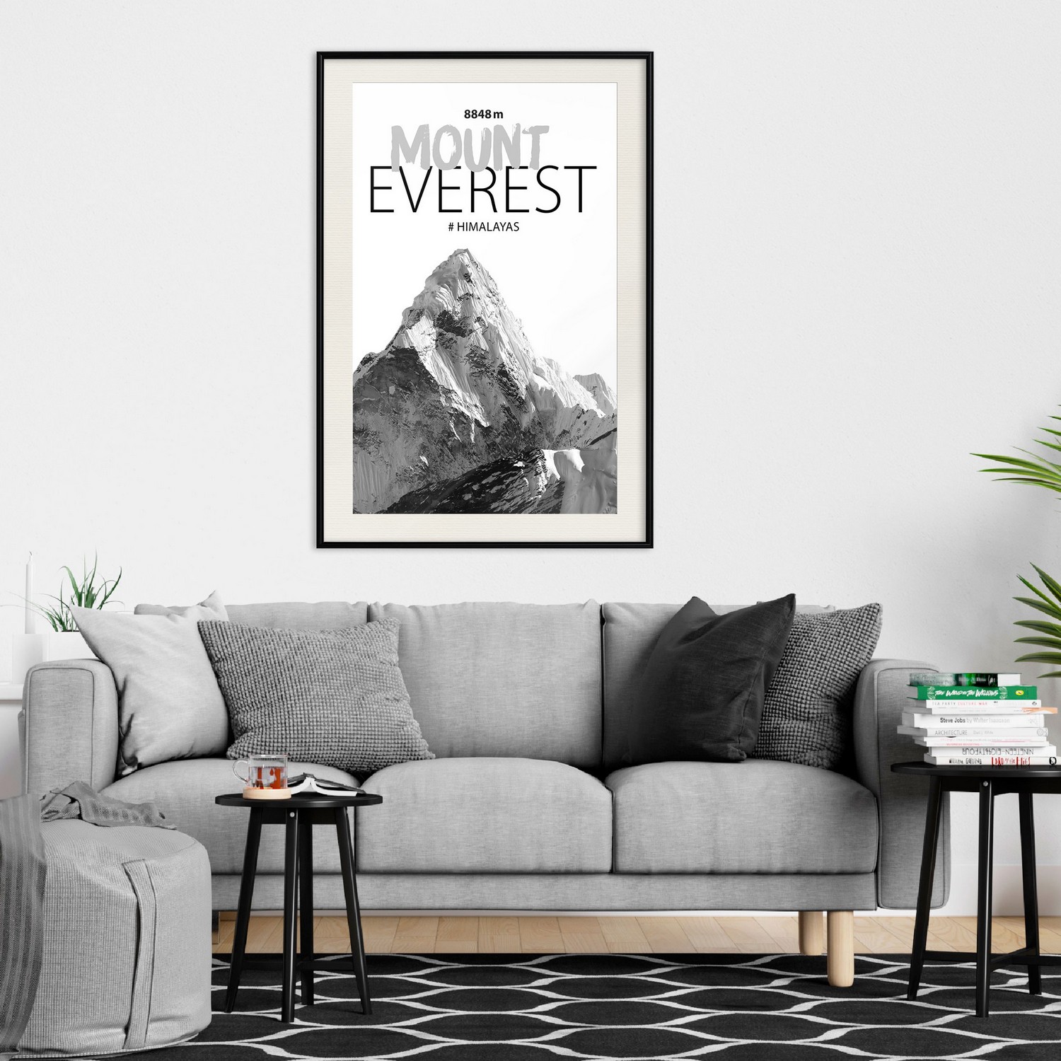 Affisch - Mount Everest [Poster] 40x60 Svart ram med passepartout, 40x60 cm