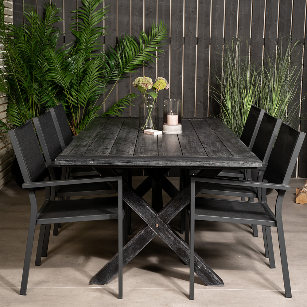 Rives bord 200*100cm-Svart Acacia+Copacabana stolSvart Alu6 Svart