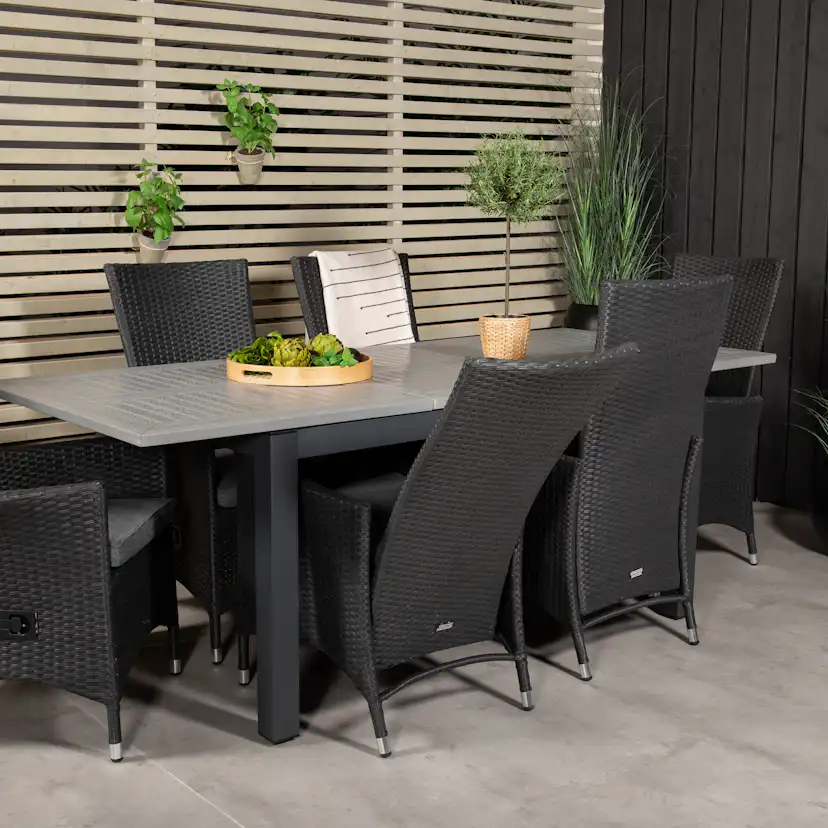 Albany Dining Table 160/240*100 - Svart Alu / Grey Aintwood+ Svart/Grå
