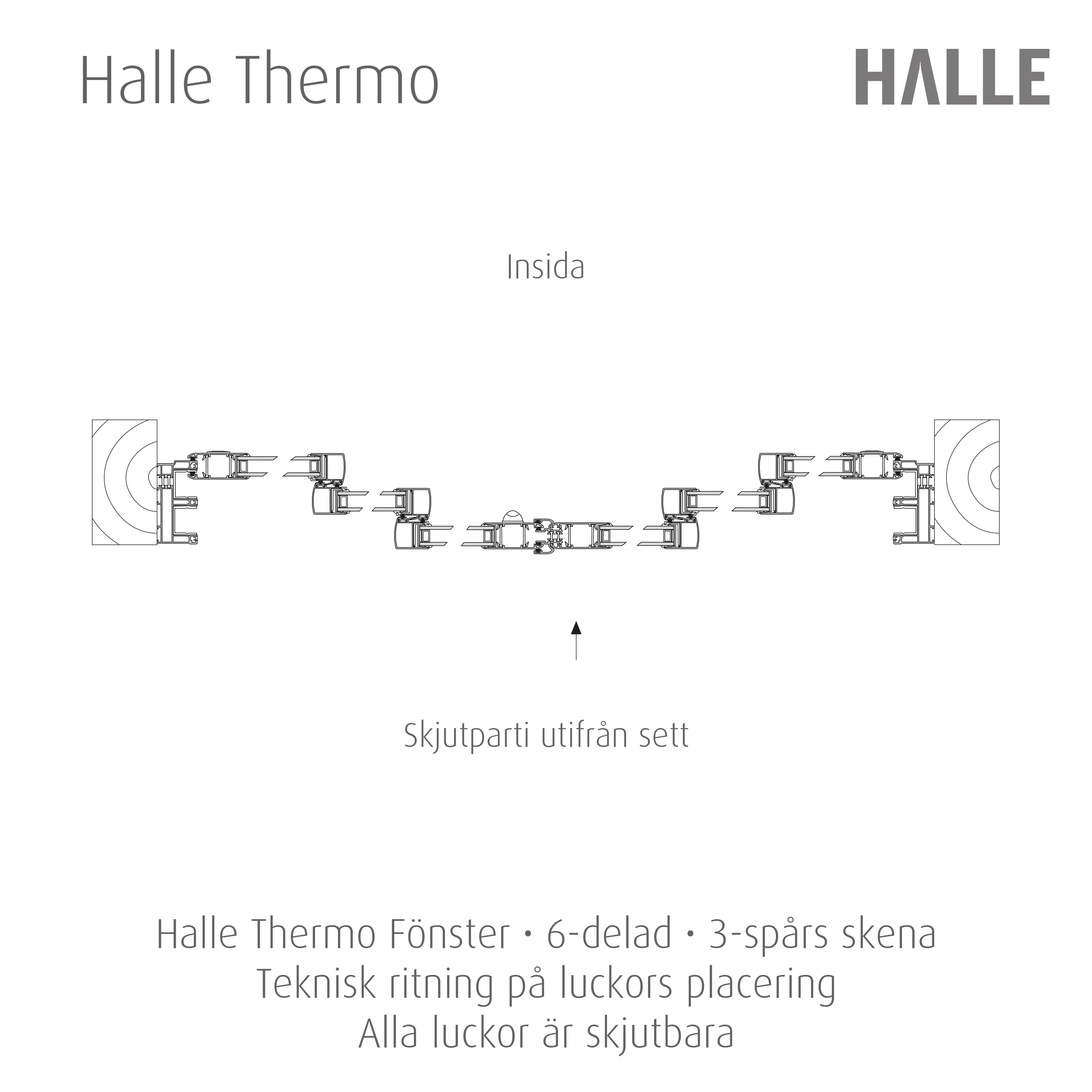 Skjutbart Fönsterparti Halle Thermo 6 Fönster 3 Spår Vit