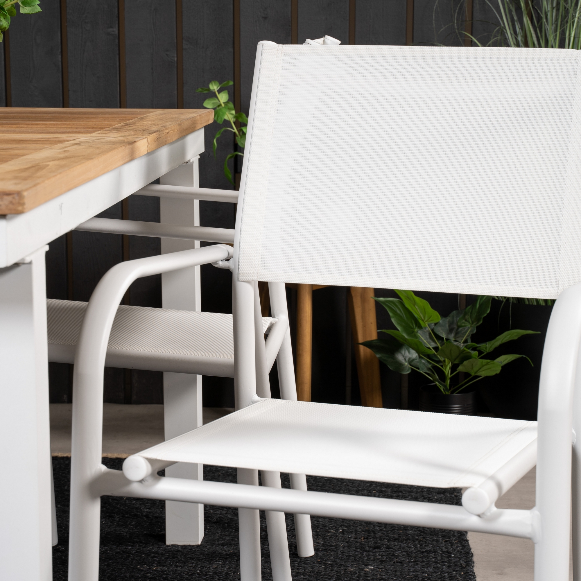 Panama Dining Table 160/240*90 - White Alu / Teak+Santorini Vit/Natur, Blanka Ben
