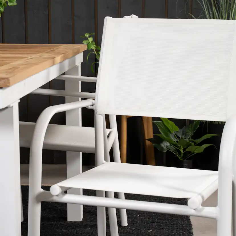 Panama Dining Table 160/240*90 - White Alu / Teak+Santorini Vit/Natur, Blanka Ben