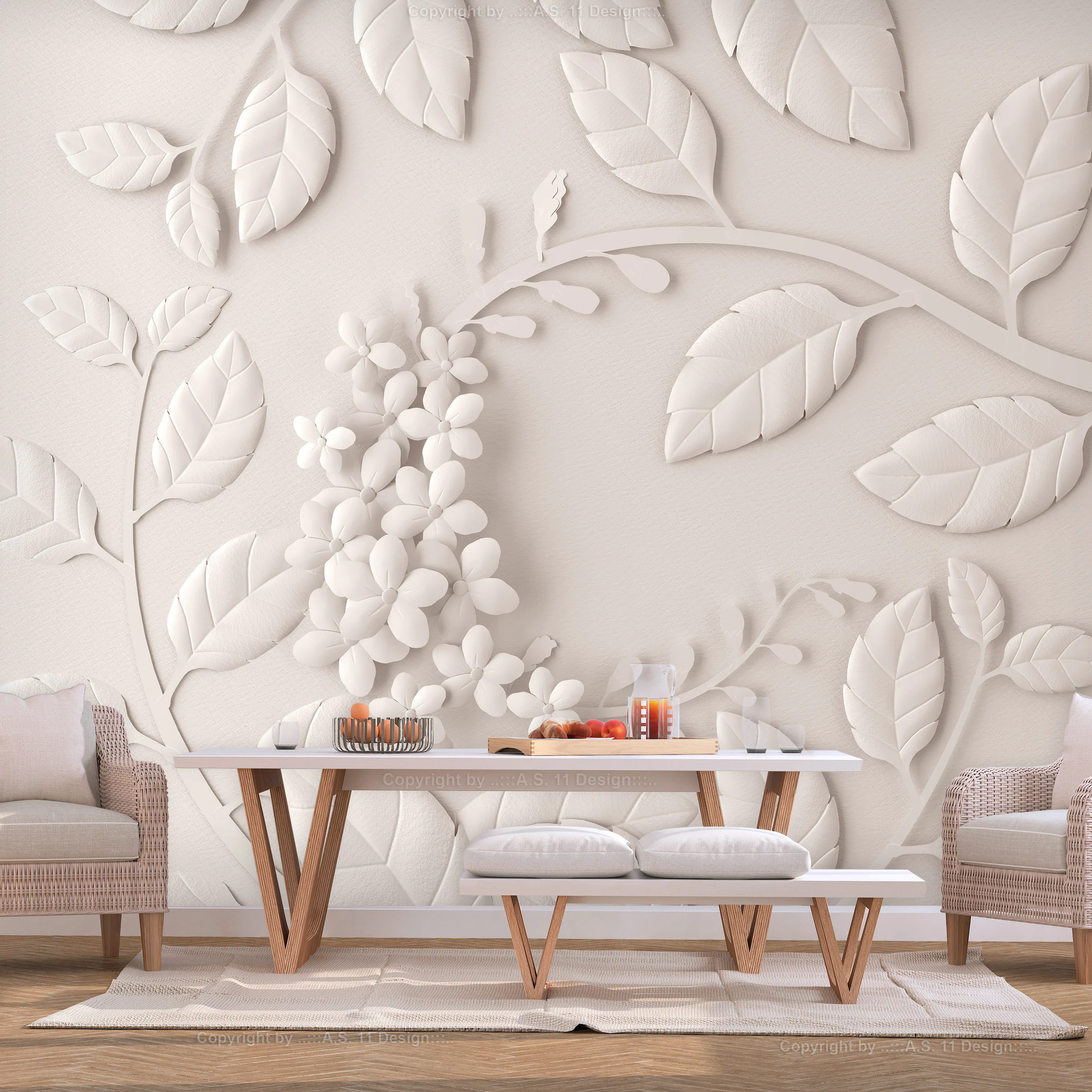 Fototapet Arkiio Paper Flowers Cream