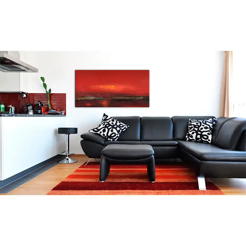 Handmålad Tavla Arkiio Röd Solnedgång Över Havet 120x60