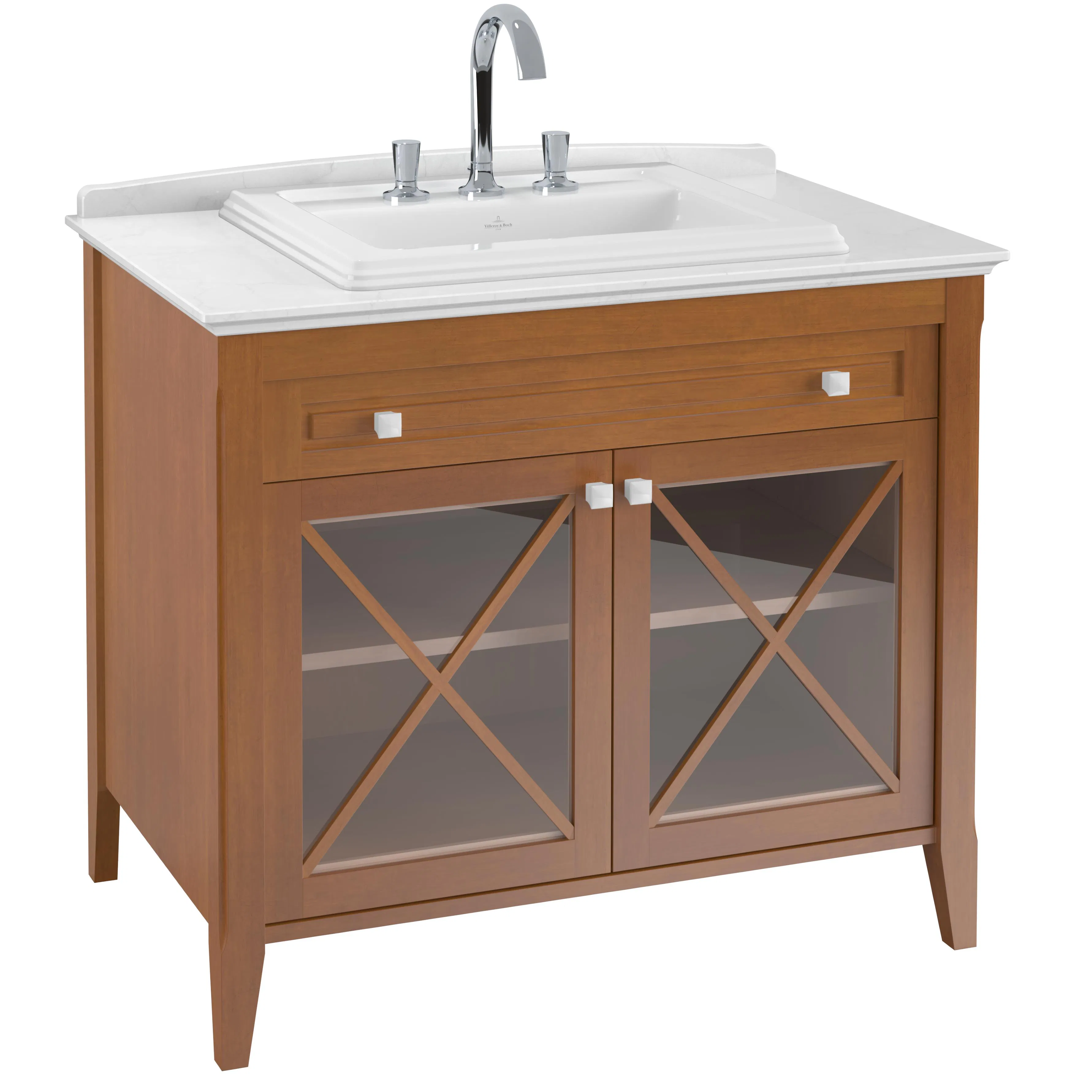 Tvättställspaket Villeroy & Boch Hommage 985 Trä med Bänkskiva i Vit Marmor