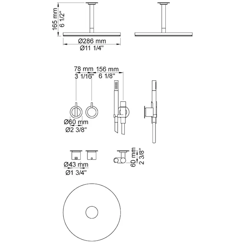 Takduschset Vola 2471-061A för Inbyggnad