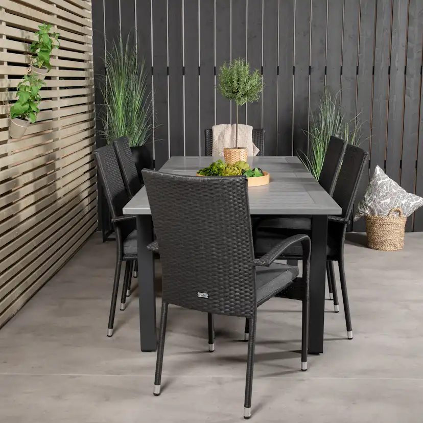 Albany Dining Table 160/240*100 - Svart Alu / Grey Aintwood+ Svart/Grå