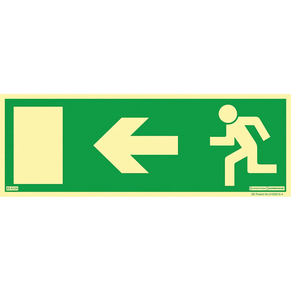 Skylt Systemtext Utrymning Pil Vänster Aluminium Supernova
