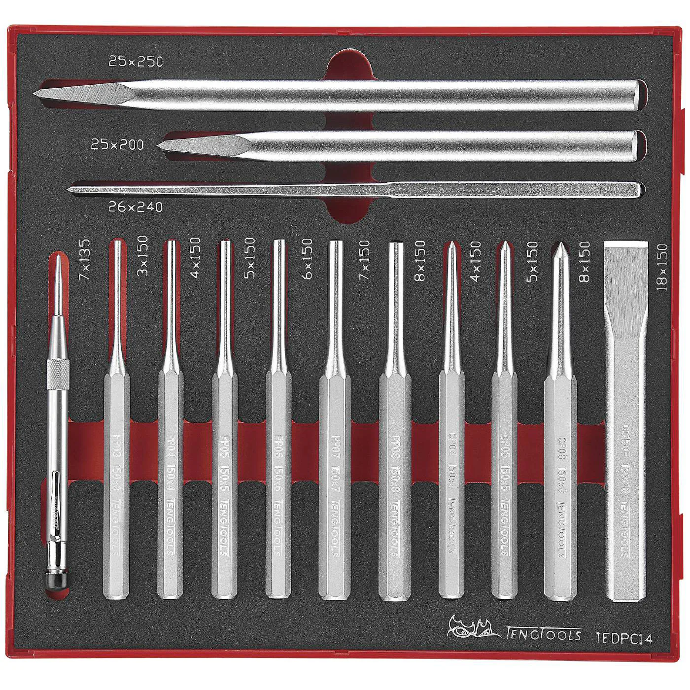 Drivdorn/huggmejselsats 14 delar Teng Tools TEDPC14