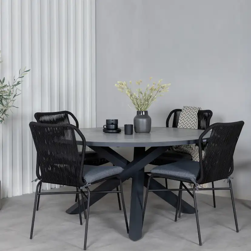 Matgrupp Utomhus Venture Home Pincy med 4 Jefferson Stapelbara Trädgårdsstolar