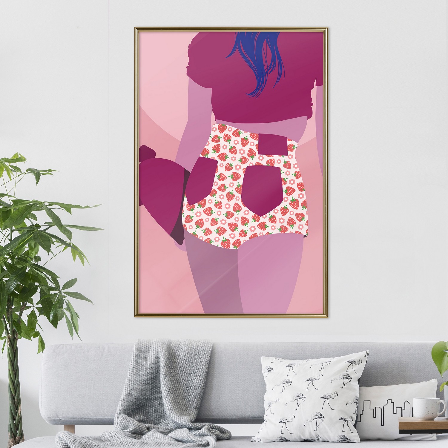 Affisch - Strawberries Shorts [Poster] 40x60 Guld ram, 40x60 cm