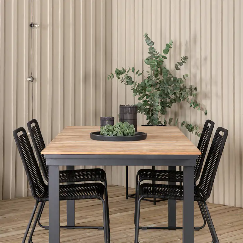 MexicoTable160/240*90-LindosChair-BlackAlu/LatteRope_4 Beige