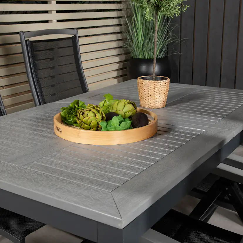 Albany Dining Table 160/240*100 - Svart Alu / Grey Aintwood+ Svart/Grå