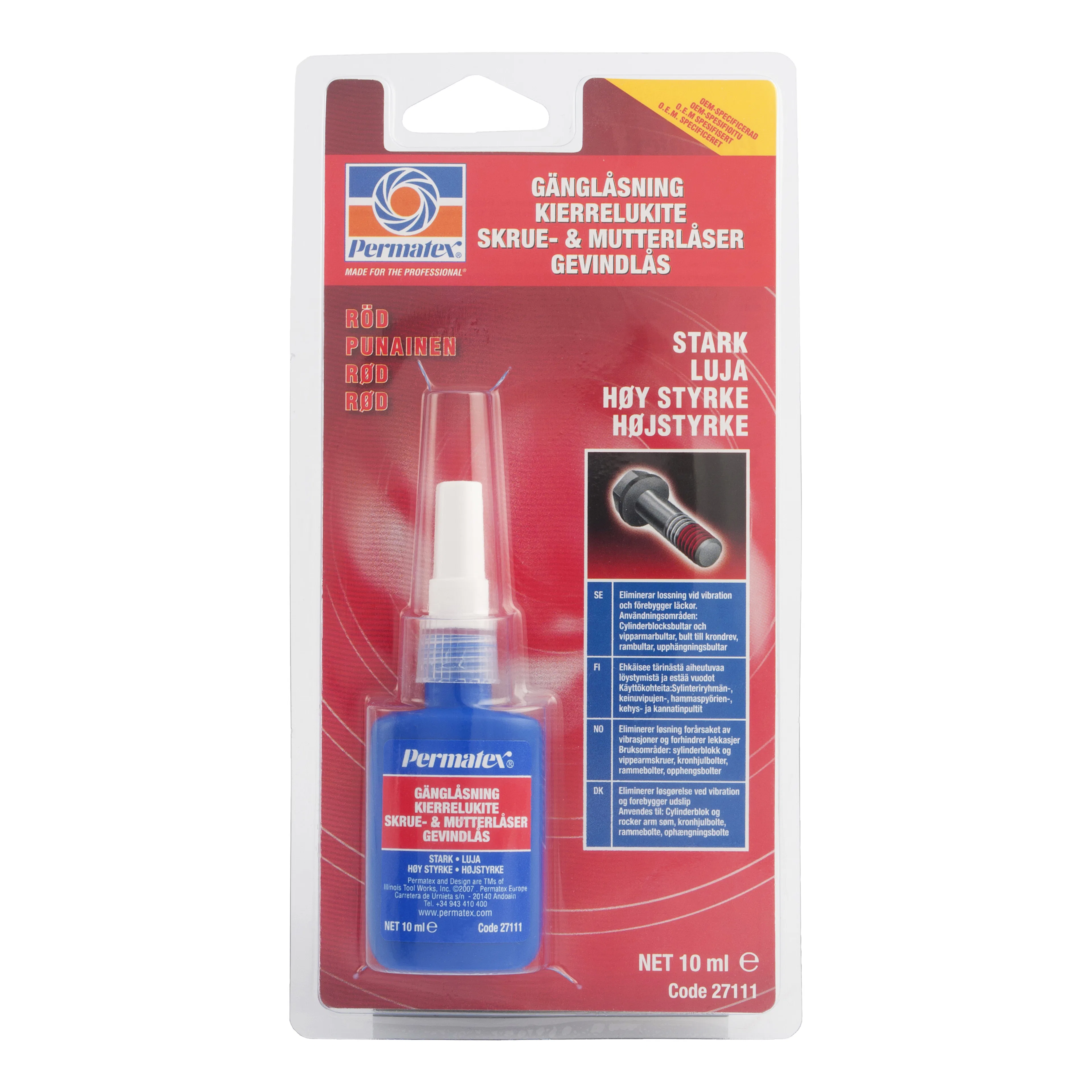 Gänglåsning Permatex Röd Stark 10ml