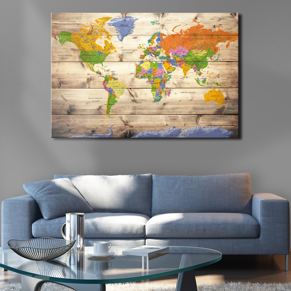 Anslagstavla Arkiio Map on wood Colourful Travels
