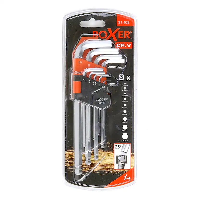 Sexkantsnyckelsats Boxer 9-delar CR.V-stål
