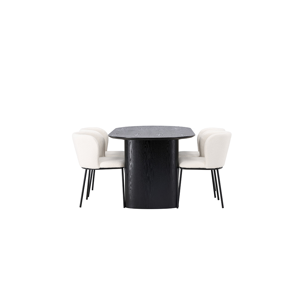 Matgrupp Venture Home Isolde Ovalt Matbord 180 cm & 4 Edina Stolar i Vit Boucle