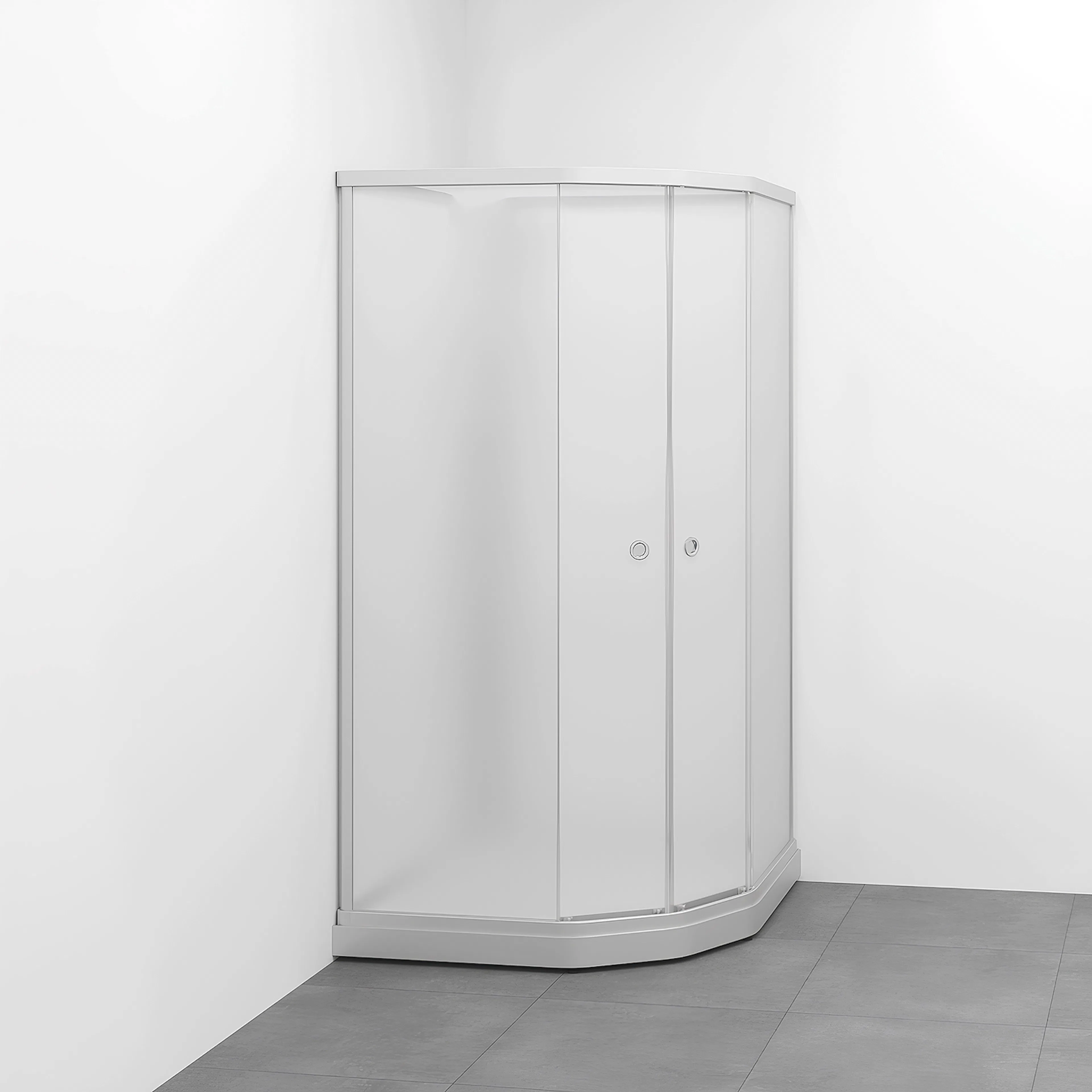 Flow kab Semi UtpBl 1x1 N ICV 1010x1010x1990 mm, Matt aluminium Profil, Frostat glas/Vit bakvägg