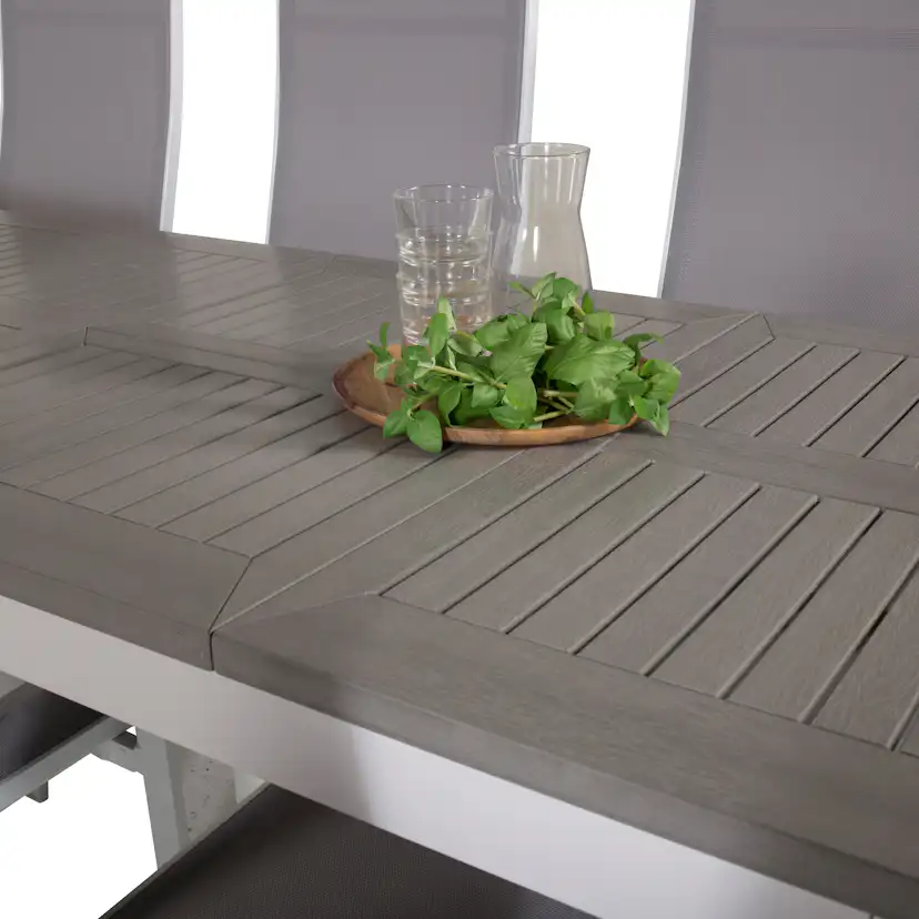 Matgrupp Venture Home Aleyna 160/240 med 8 Copacabana Matstolar