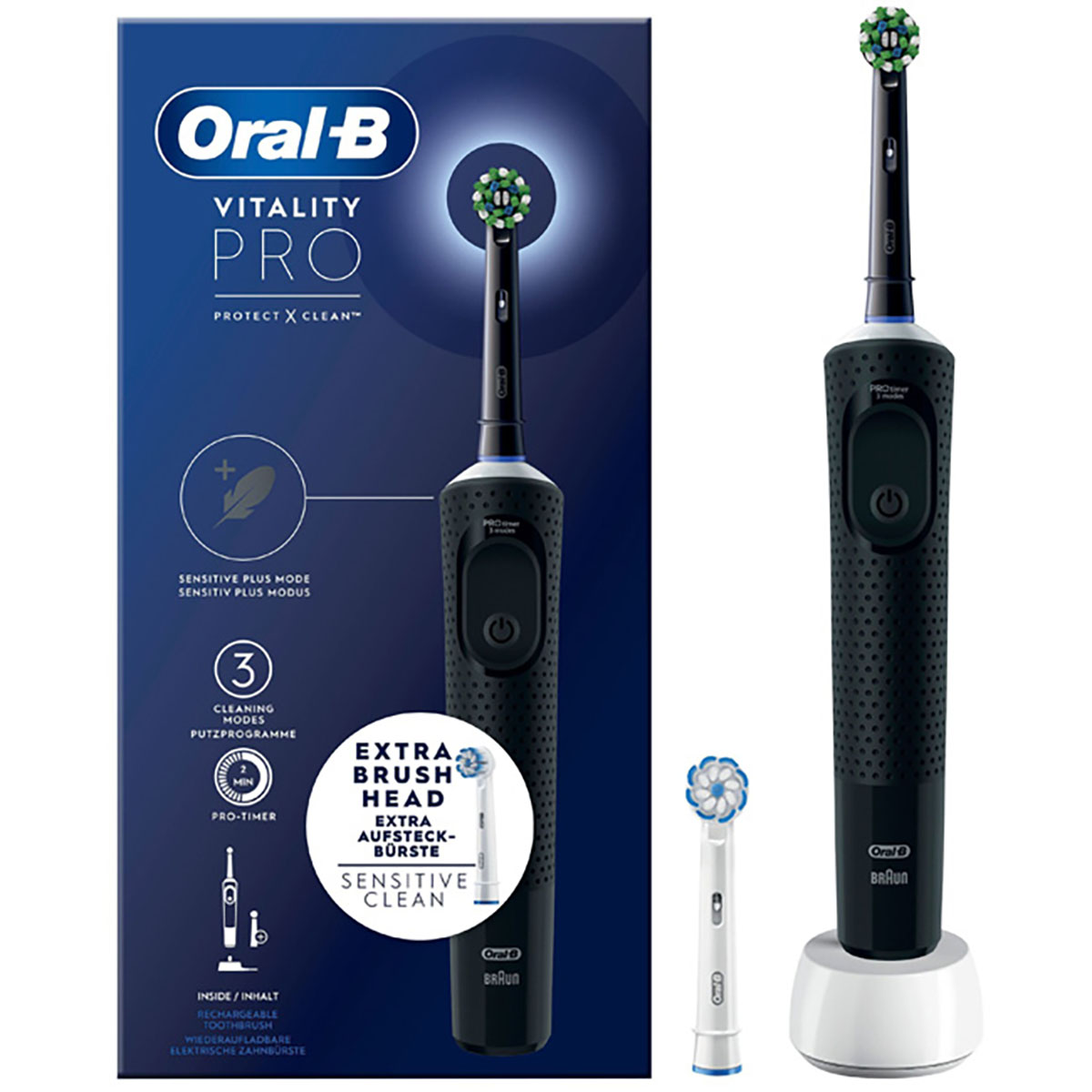 Eltandborste Oral-B Vitality Pro Svart med Extra Refill & 3 Borstningslägen