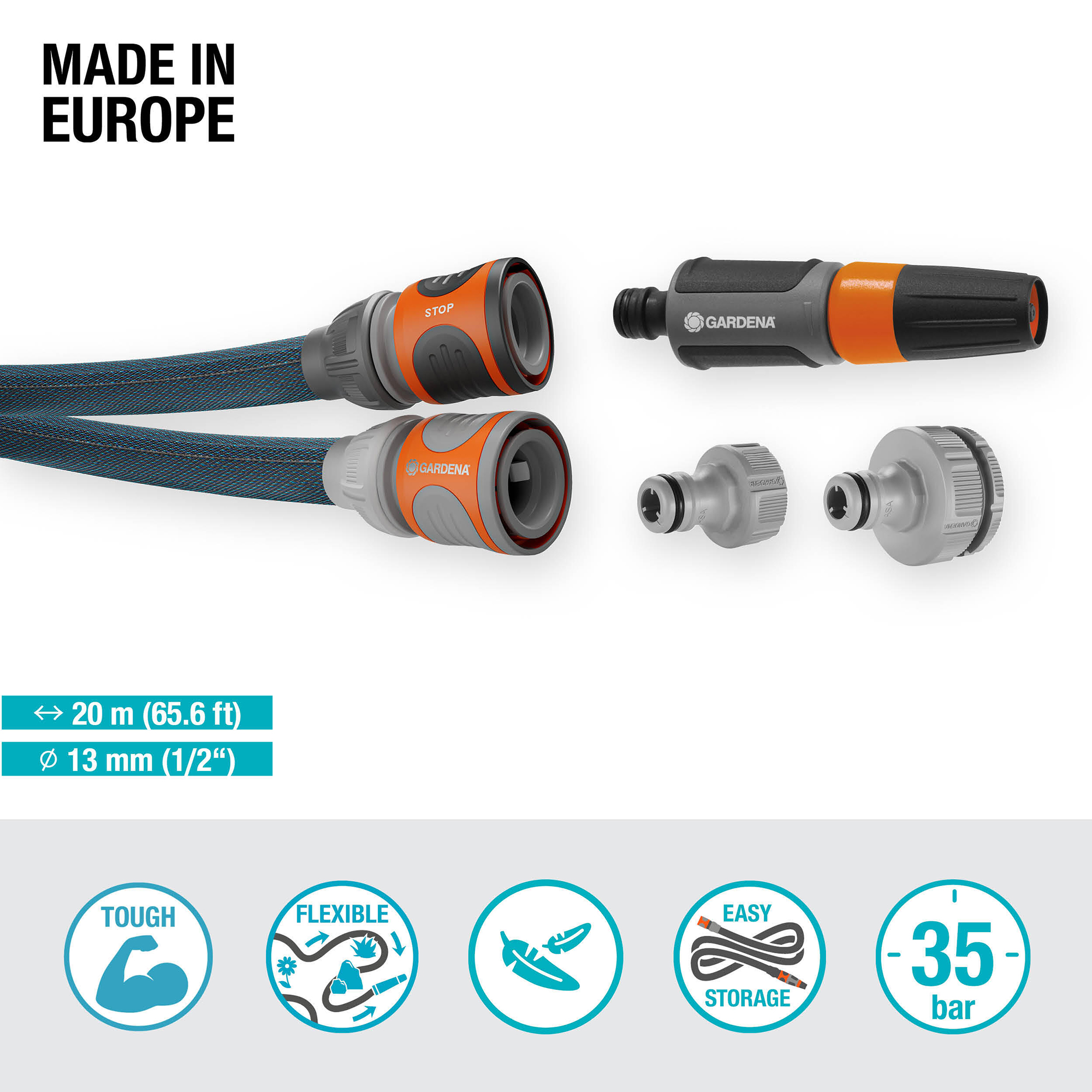 Textilslang Liano™ Xtreme 20 m Set med strålmunstycke