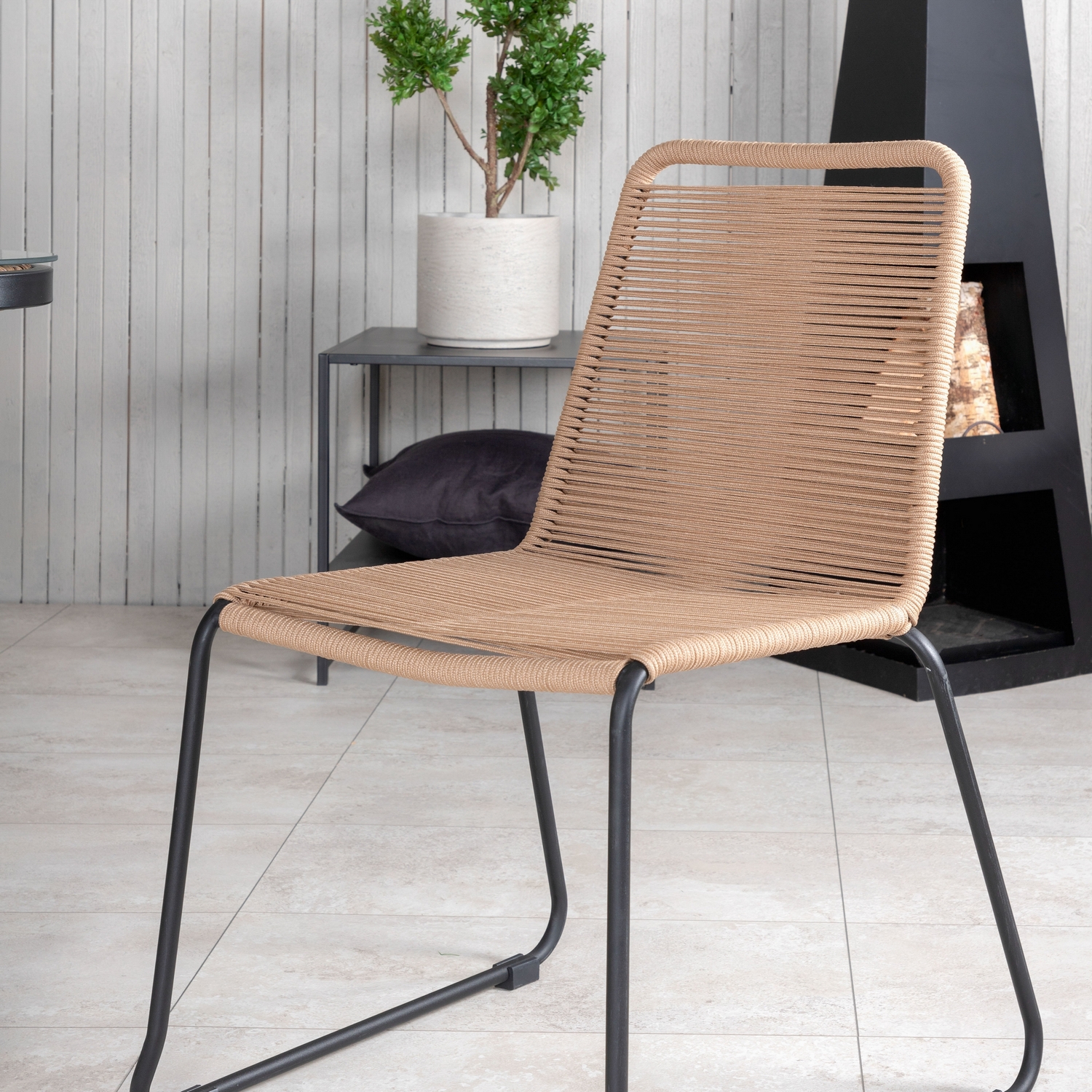 Paola Dining Table - Black Steel / Nature Wicker - 200*100+L Latte