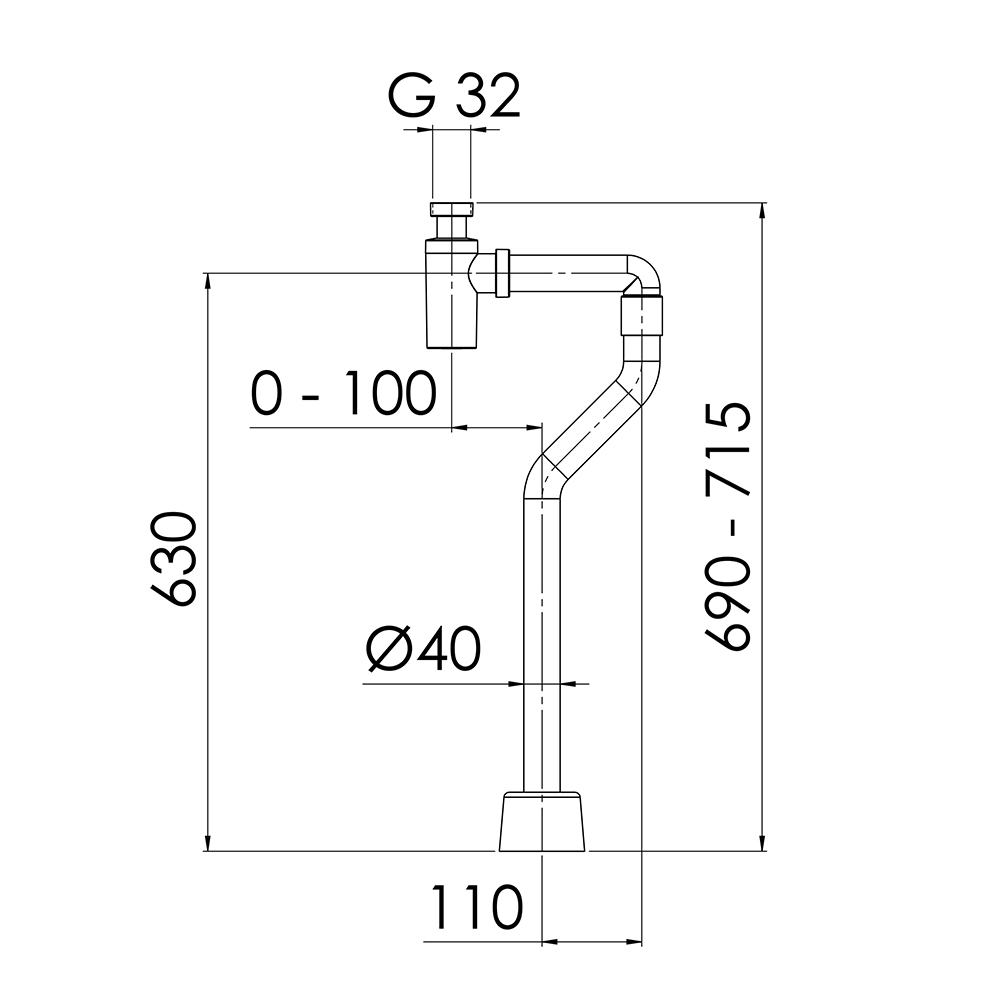 Vattenlåssats Purus Design S-böj G32xØ40 Krom