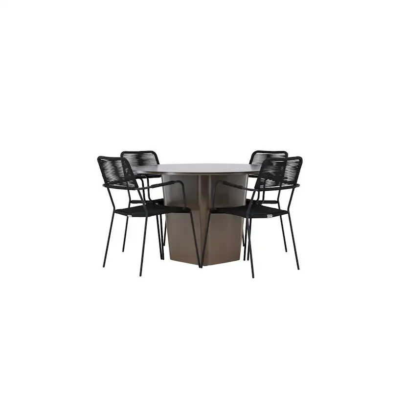 Santa Fe Dining Table ø120 - Roasty +Lindos Armchair - Black Trädgårdsgrupp Venture Home Santa Fe med 4 Lindos Karmstolar