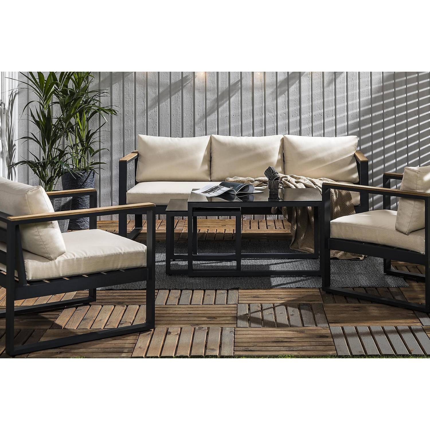 Loungegrupp deNoord Aspvik Soffgrupp Svart med Beige dynor