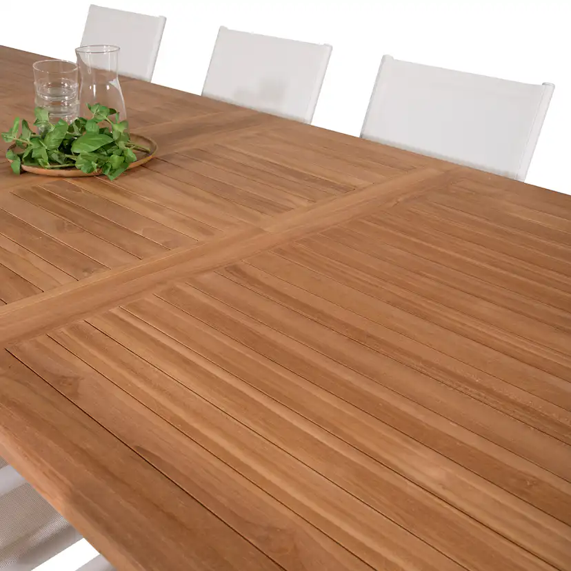 Matgrupp Venture Home Kenya 195-295x110 Teak med 8 Santorini Karmstolar