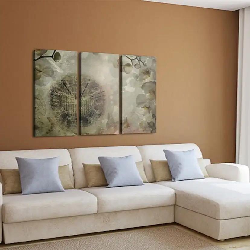 Tavla Arkiio Vintage Clock And Orchid Triptych