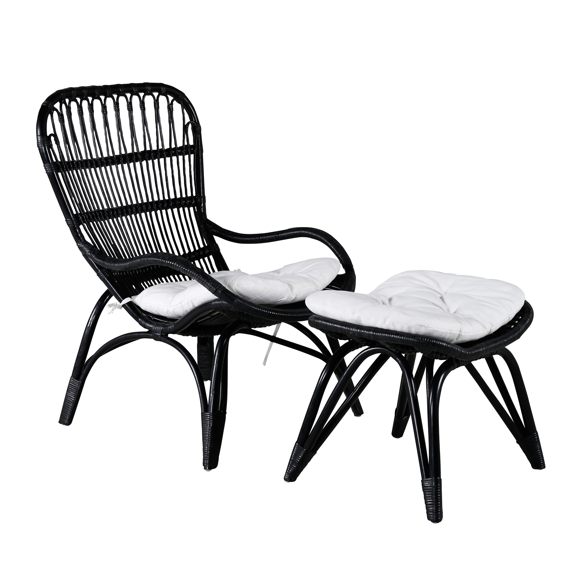 Ella Lounge Chair - BLACK rattan / Offwhite Cushion. inc. Ot Svart