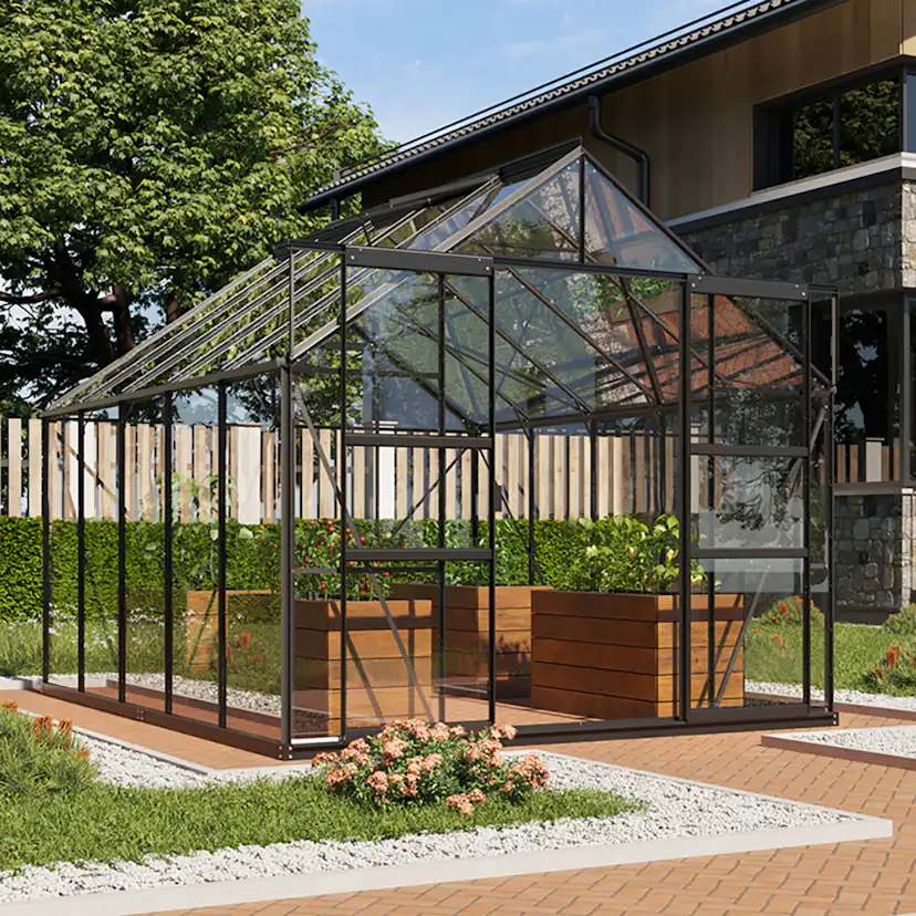 Växthus Vitavia Mars 8300 3mm Härdat Glas Svart Med Sockel