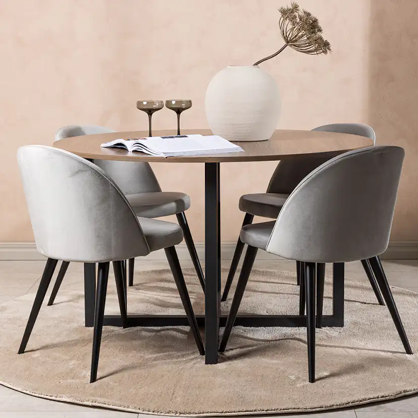 Matgrupp Venture Home Durango Ø 120 cm med 4 Velvet Stolar