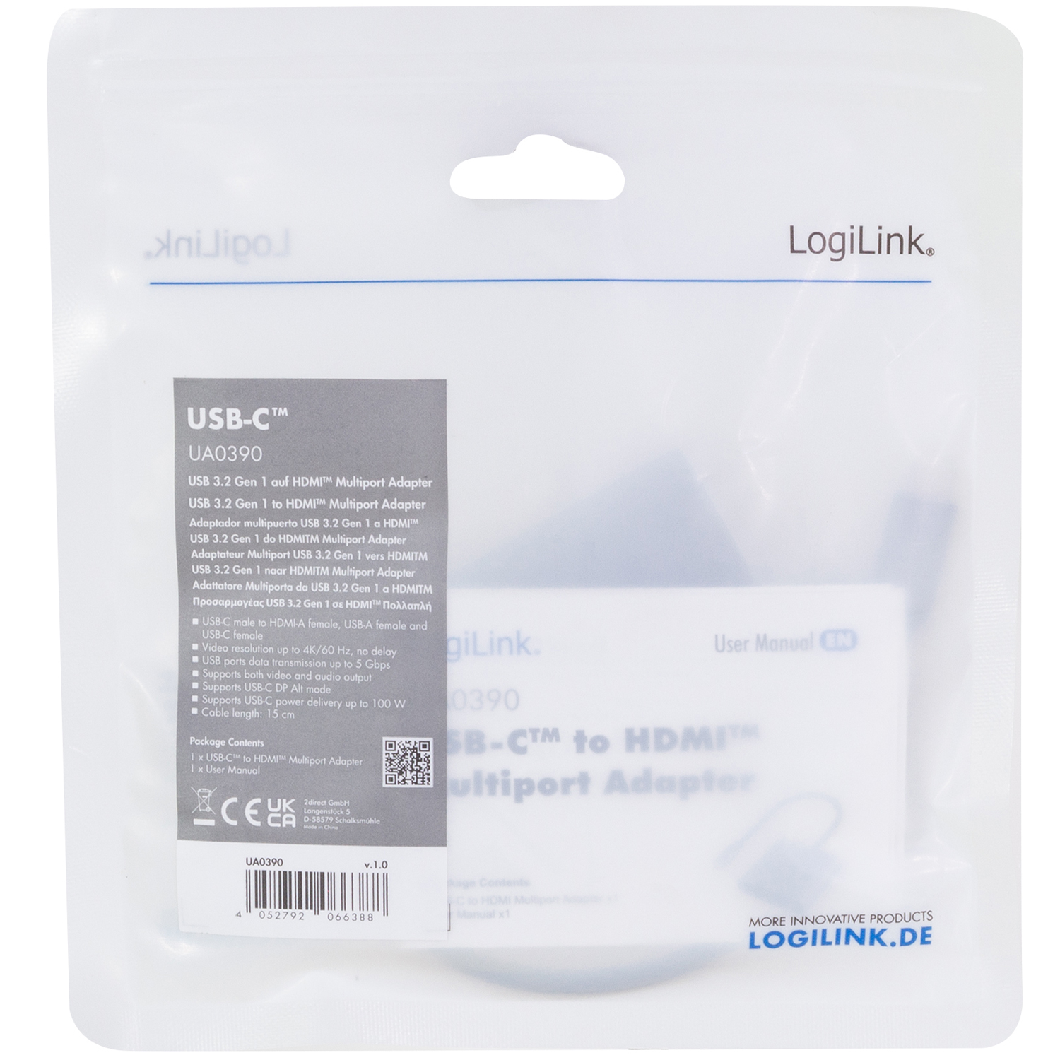 USB-C till HDMI/USB-A/USB-C PD LogiLink 4K/60Hz