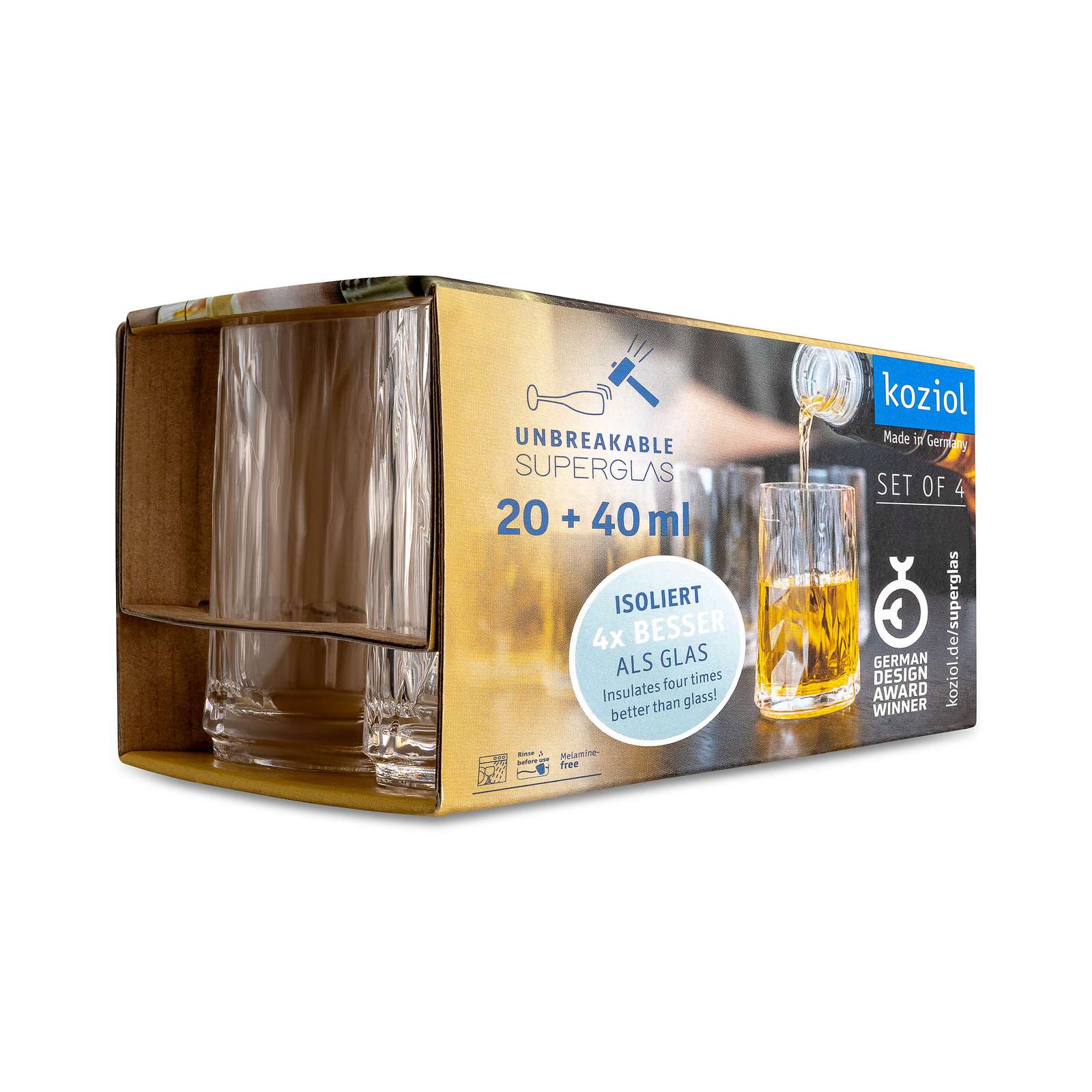 Snapsglas/Shotglas Koziol Club No. 7 40 ml Crystal Clear 4-pack