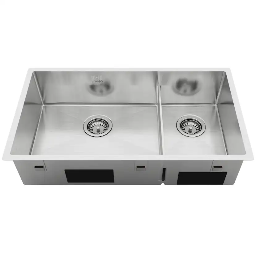 Diskho Lavabo Kubus 780 Soft Slim Rostfri Dubbel med Korgventil & Vattenlås