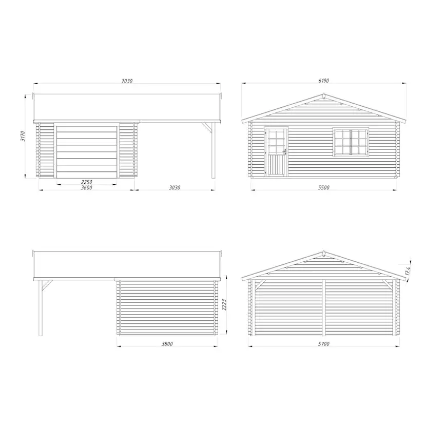 Garage Palmako Roger med Carport 36,5 m2 och Takskjutport