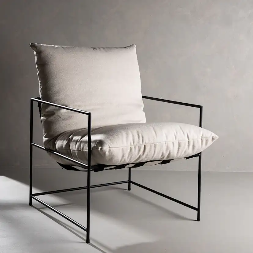 Fåtölj Venture Home Sedalia Beige Linne med Svart Minimalistisk Stålstomme