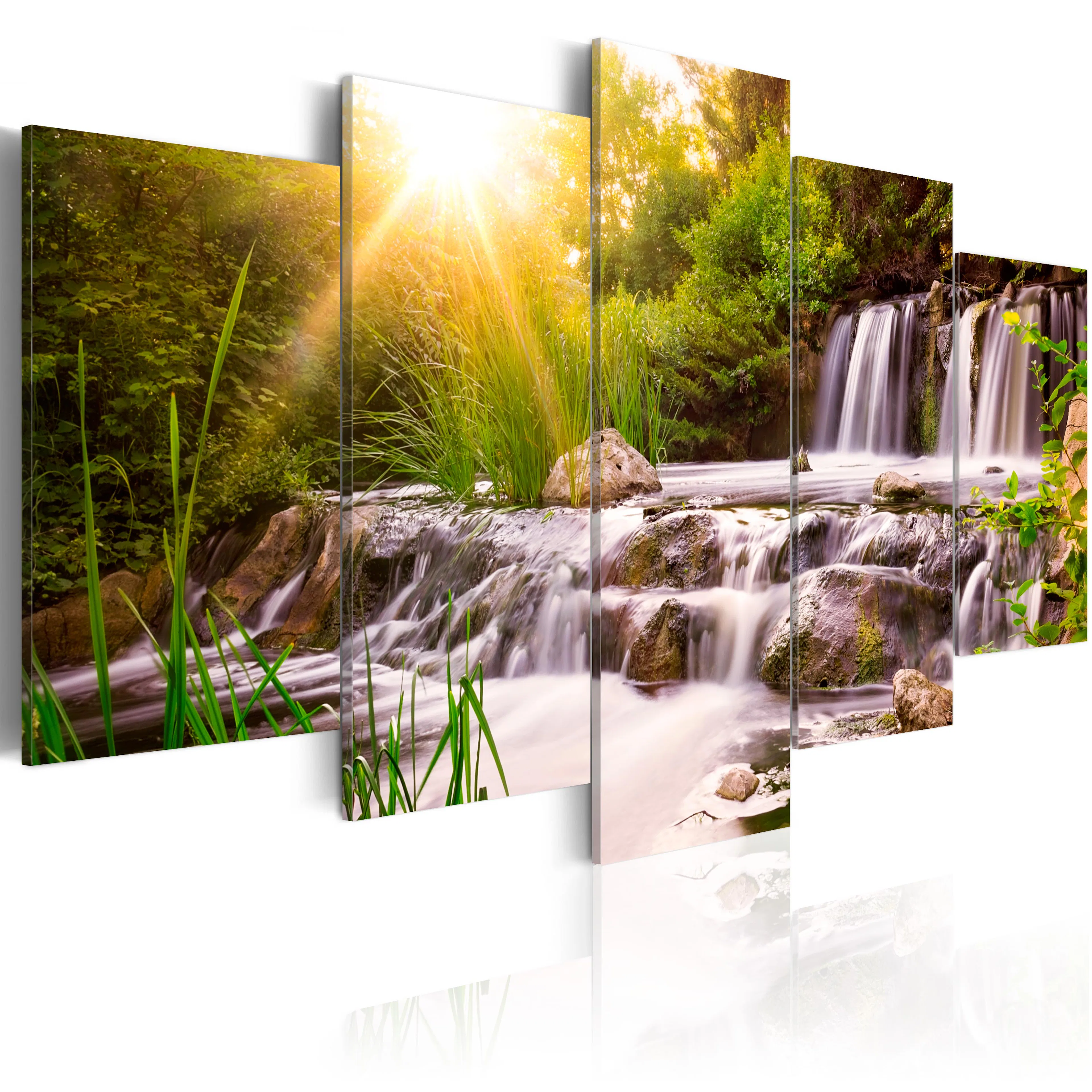 Foto på akryl - Forest Waterfall [Glass] 200x100 Mått: 200x100 cm